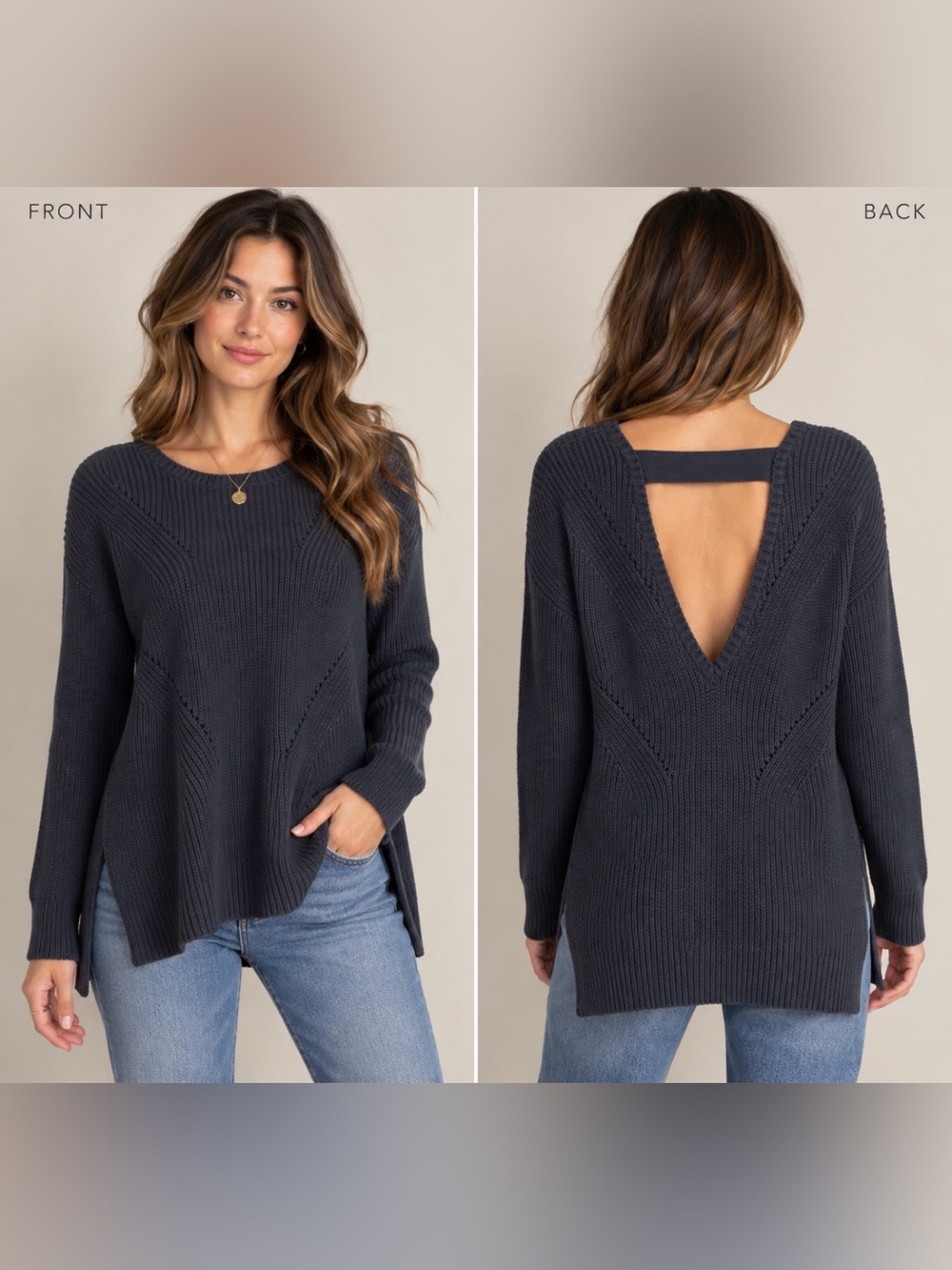 Michael Stars Black Open Back High Low Cotton Knit Sweater XS/S Side Slits